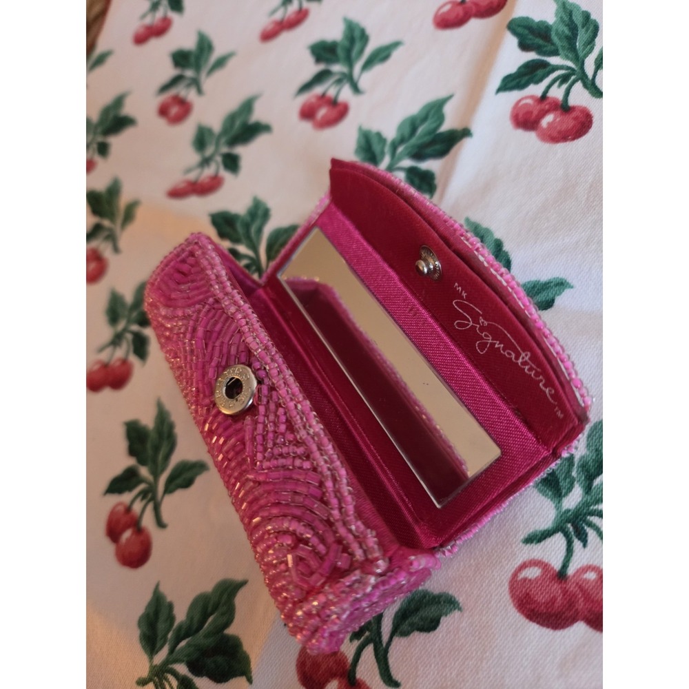 Mary Kay Signature Hot Pink Lipstick Beaded Case Holder Mirror Lip Gloss Glam - Picture 2 of 9